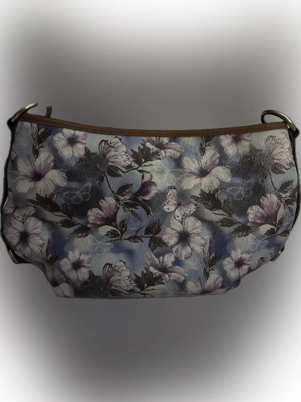 Rosetti Floral Butterfly Shoulder Bag in Lavender and Brown Trim - Picture 2 of 5